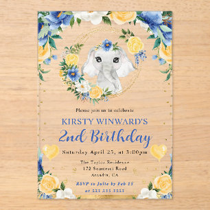 Invitations En Acrylique Anniversaire Enfants Éléphant de la Jungle Mignon