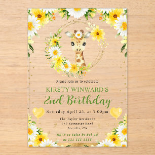 Invitations En Acrylique Anniversaire Enfants Girafe Jungle Mignon Aquarell