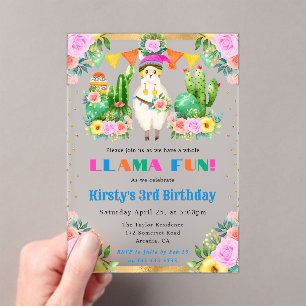 Invitations En Acrylique Anniversaire Enfants Llamas Floral Été Aquarelle