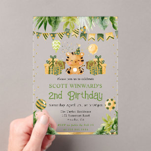 Invitations En Acrylique Anniversaire Enfants Tigre Jungle Aquarelle