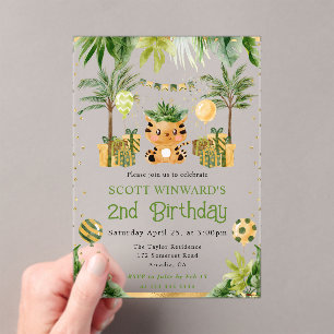 Invitations En Acrylique Anniversaire Enfants Tigre Jungle Aquarelle