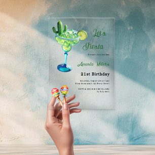 Invitations En Acrylique Anniversaire Fiesta mexicain vert clair dépoli