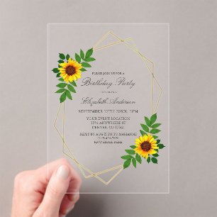 Invitations En Acrylique Anniversaire géométrique des tournesols