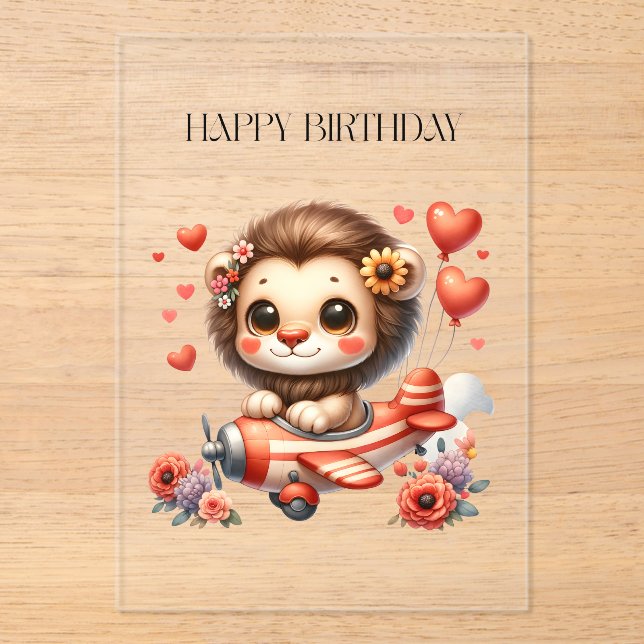 Invitations En Acrylique Anniversaire Lion Pilote (Recto)