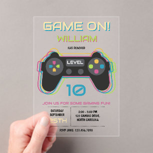 Invitations En Acrylique Anniversaire Néon de Jeu Vidéo pour Adolescent Jou