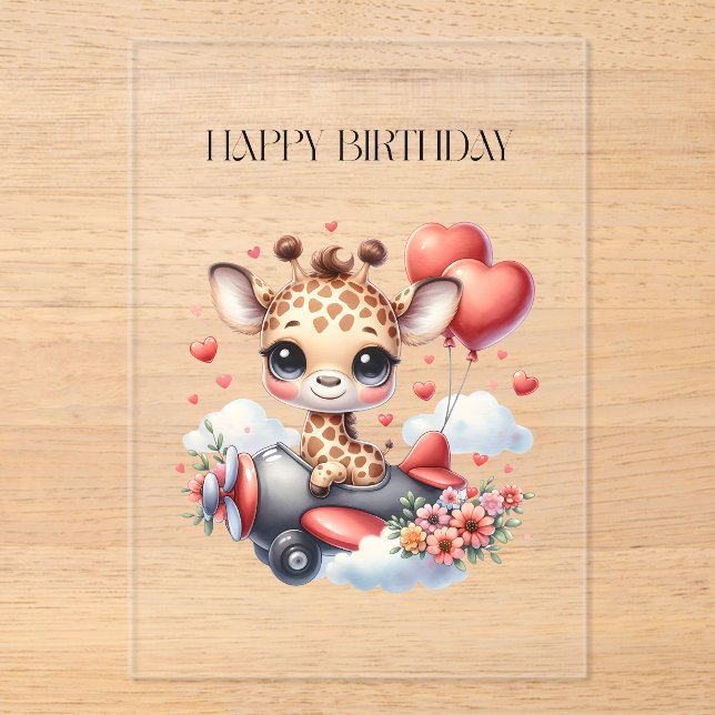 Invitations En Acrylique Anniversaire Pilote Girafe (Recto)
