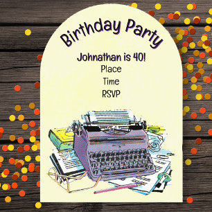 Invitations En Acrylique Anniversaire pour écrivain Machine à écrire vintag