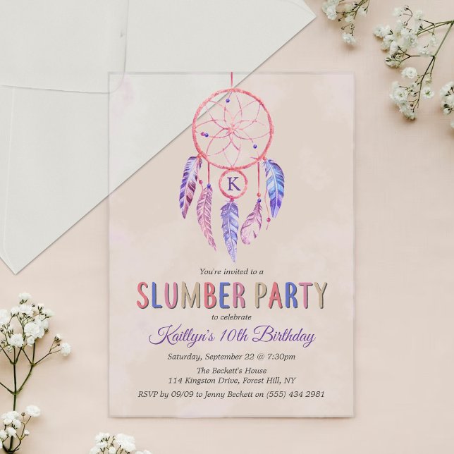 Invitations En Acrylique Anniversaire Pyjama Party Attrape-Rêves (Créateur téléchargé)