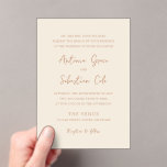 Invitations En Acrylique Antonia Earthy Neutrals Mariage élégant<br><div class="desc">Invitations de mariage élégantes avec un design simple avec des polices de script et de serif.</div>