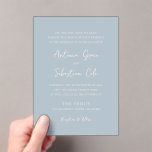Invitations En Acrylique Antonia Powder Blue Mariage élégant<br><div class="desc">Invitations de mariage élégantes avec un design simple avec des polices de script et de serif.</div>