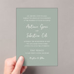 Invitations En Acrylique Antonia Sage Green Mariage élégant<br><div class="desc">Invitations de mariage élégantes avec un design simple avec des polices de script et de serif.</div>