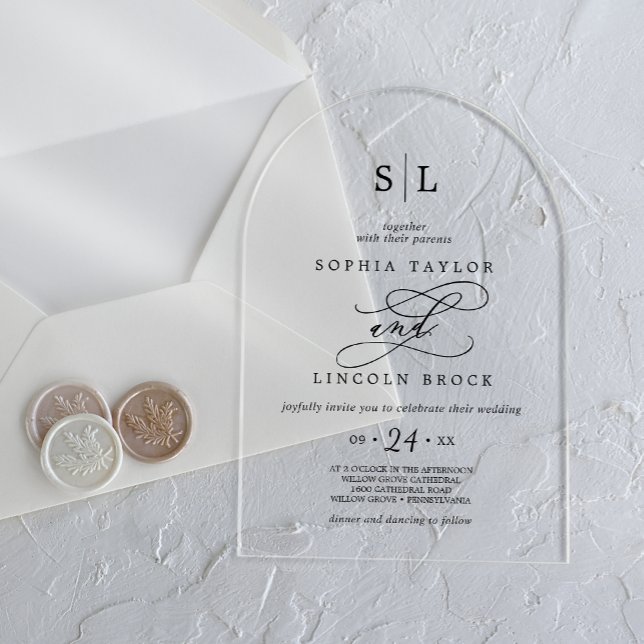Invitations En Acrylique Appel Romantique Calligraphie Simple Classique Mod (Romantic Calligraphy Simple Classic Modern Wedding Acrylic Invitations)