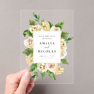 Invitations En Acrylique Aquarelle Anglais Rose Cadre Floral Enregistrer la