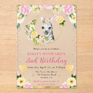 Invitations En Acrylique Aquarelle Anniversaire Enfant Zèbre de la Jungle M