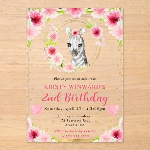 Invitations En Acrylique Aquarelle Anniversaire Enfant Zèbre de la Jungle M
