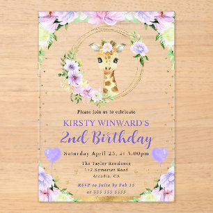 Invitations En Acrylique Aquarelle Anniversaire Enfants Girafe Jungle Migno
