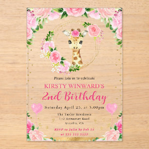 Invitations En Acrylique Aquarelle Anniversaire Enfants Girafe Jungle Migno