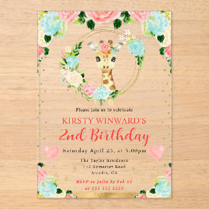 Invitations En Acrylique Aquarelle Anniversaire Enfants Girafe Jungle Migno