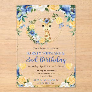 Invitations En Acrylique Aquarelle Anniversaire Enfants Girafe Jungle Migno
