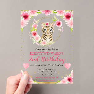 Invitations En Acrylique Aquarelle Anniversaire Enfants Tigre Jungle Mignon