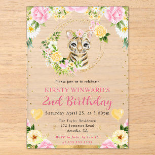 Invitations En Acrylique Aquarelle Anniversaire Enfants Tigre Mignon Jungle