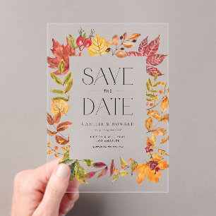 Invitations En Acrylique Aquarelle Automne Feuilles cadre automne Enregistr