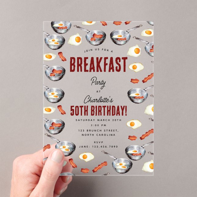 Invitations En Acrylique Aquarelle Bacon & Oeufs Petit déjeuner Brunch Anni (In situ (ordinateur de poche))