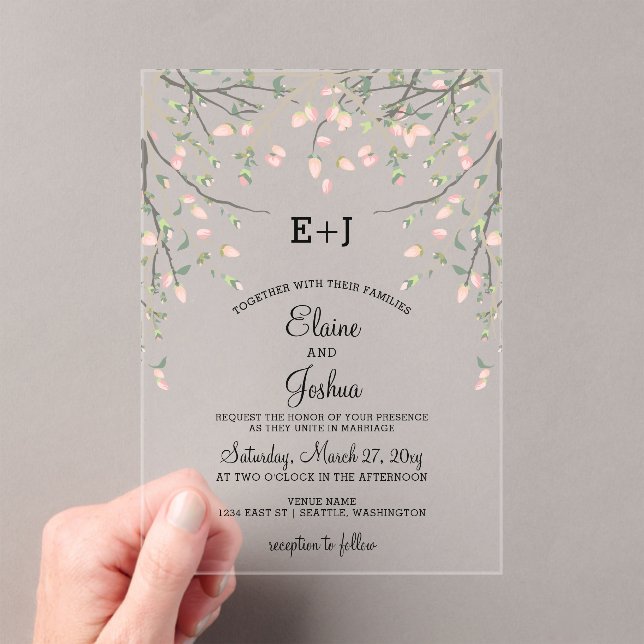 Invitations En Acrylique Aquarelle Botanique Blush rose Mariage Floral (In situ (ordinateur de poche))