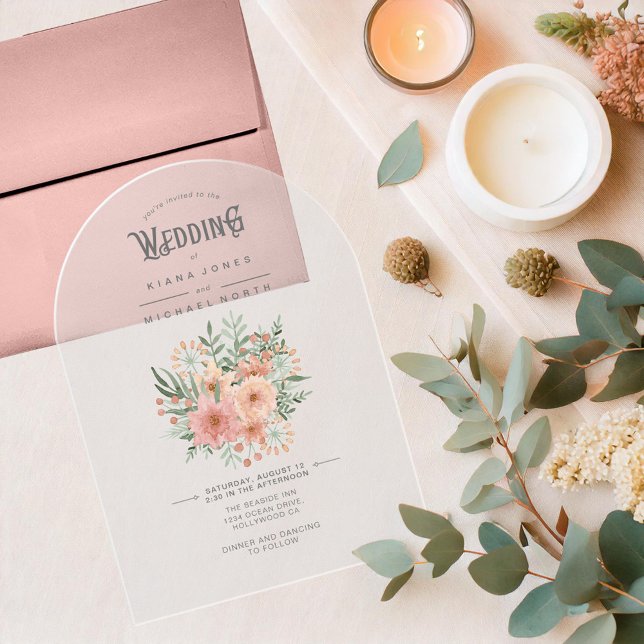 Invitations En Acrylique Aquarelle Bouquet Mariage Blush ID654 (Créateur téléchargé)