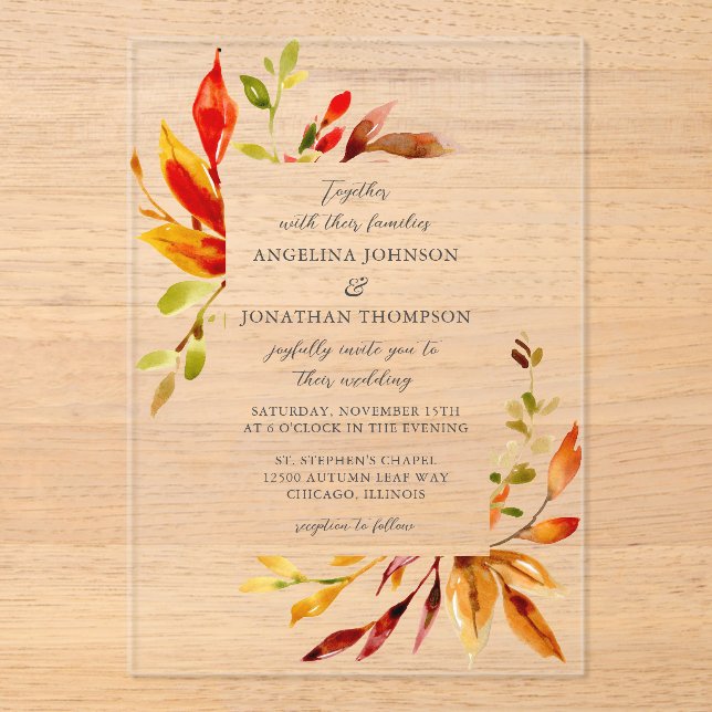 Invitations En Acrylique Aquarelle brillante Gras Mariage (Recto)