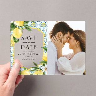 Invitations En Acrylique Aquarelle Citron et Carrelage marocain Photo Motif