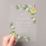 Invitations En Acrylique aquarelle citron feuillage mariage<br><div class="desc">Un beau design floral avec de jolis citrons peints à la main,  des feuilles et des fleurs. Le texte peut être modifié avec d'autres fonctionnalités de ce modèle.</div>