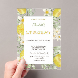 Invitations En Acrylique Aquarelle Citrons Fleurs Anniversaire