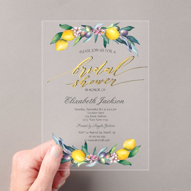 Invitations En Acrylique Aquarelle Citrons Olives Fête des mariées (In situ (ordinateur de poche))