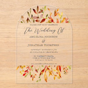 Invitations En Acrylique Aquarelle d'automne Feuille Mariage de automne chi