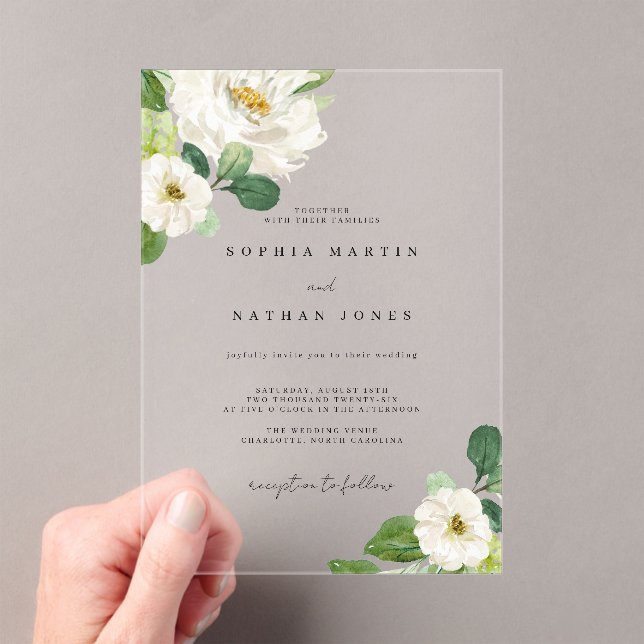 Invitations En Acrylique Aquarelle d'ivoire florale Mariage de verdure (In situ (ordinateur de poche))