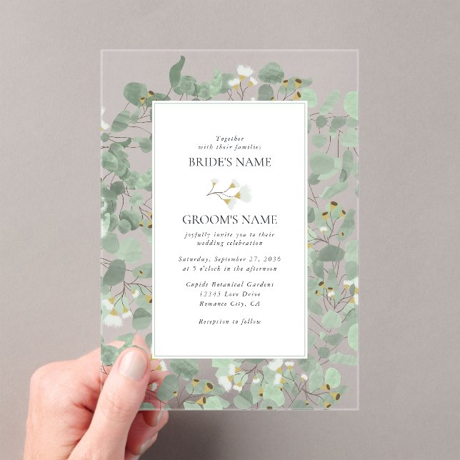 Invitations En Acrylique Aquarelle Eucalyptus Mariage de fleurs vertes (In situ (ordinateur de poche))