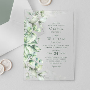 Invitations En Acrylique Aquarelle Eucalyptus Monogramme Sage Mariage vert