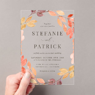 Invitations En Acrylique Aquarelle Feuillage d'automne Mariage de automne d