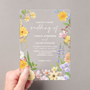 Invitations En Acrylique Aquarelle fleurie beurre jaune Mariage botanique