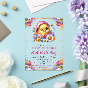Invitations En Acrylique Aquarelle Fleurs de Printemps Poussin de Pâques An