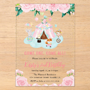 Invitations En Acrylique Aquarelle Fleurs Roses Animaux de Cirque Anniversa
