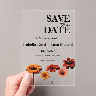Invitations En Acrylique Aquarelle Floral Gras Rouge & Orange Couleur couch