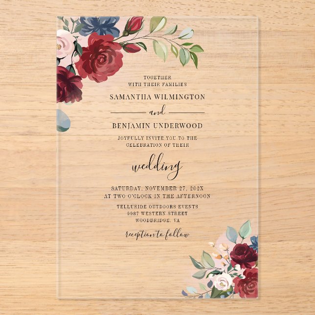 Invitations En Acrylique Aquarelle Floral Mariage (Recto)
