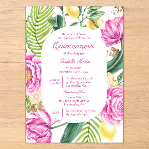 Invitations En Acrylique Aquarelle Floral Peonies Tulipes Quinceañera