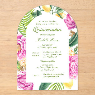 Invitations En Acrylique Aquarelle Floral Peonps Tulipes Lemon Quinceañera
