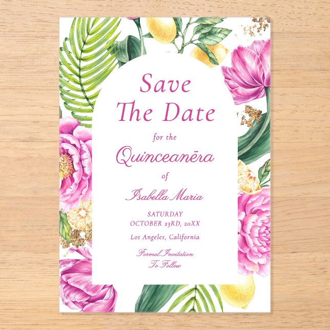 Invitations En Acrylique Aquarelle Floral Pies Roses Tulipes Quinceañera (Recto)