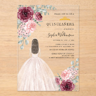 Invitations En Acrylique Aquarelle Floral Quinceanera 15e anniversaire