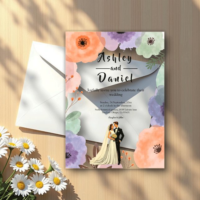 Invitations En Acrylique Aquarelle Floral Romantique Couple Élégant Mariage (Créateur téléchargé)