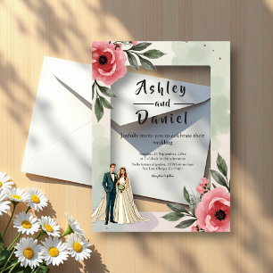 Invitations En Acrylique Aquarelle Floral Romantique Couple Mariage été